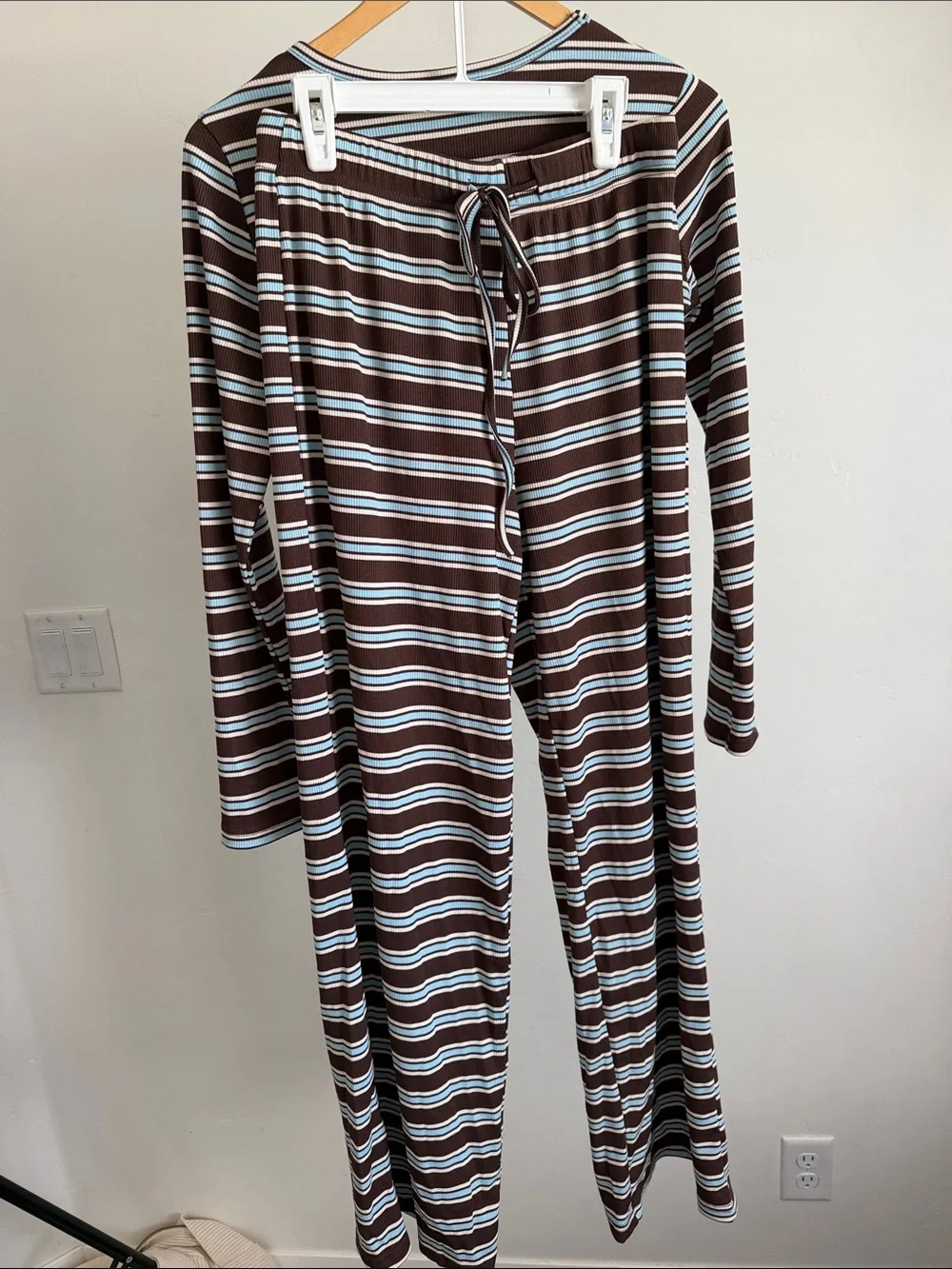 Womens Striped Long-Sleeve matching set - Brown & Blue